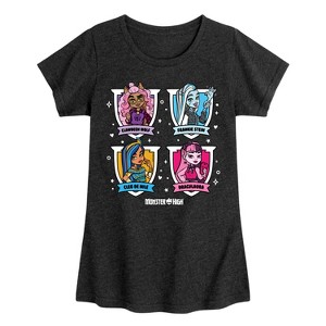 Girls' - Monster High - Clawdeen Wolf Frankie Stein Cleo de Nile Draculaura Fitted Short Sleeve Graphic T-Shirt - 1 of 4