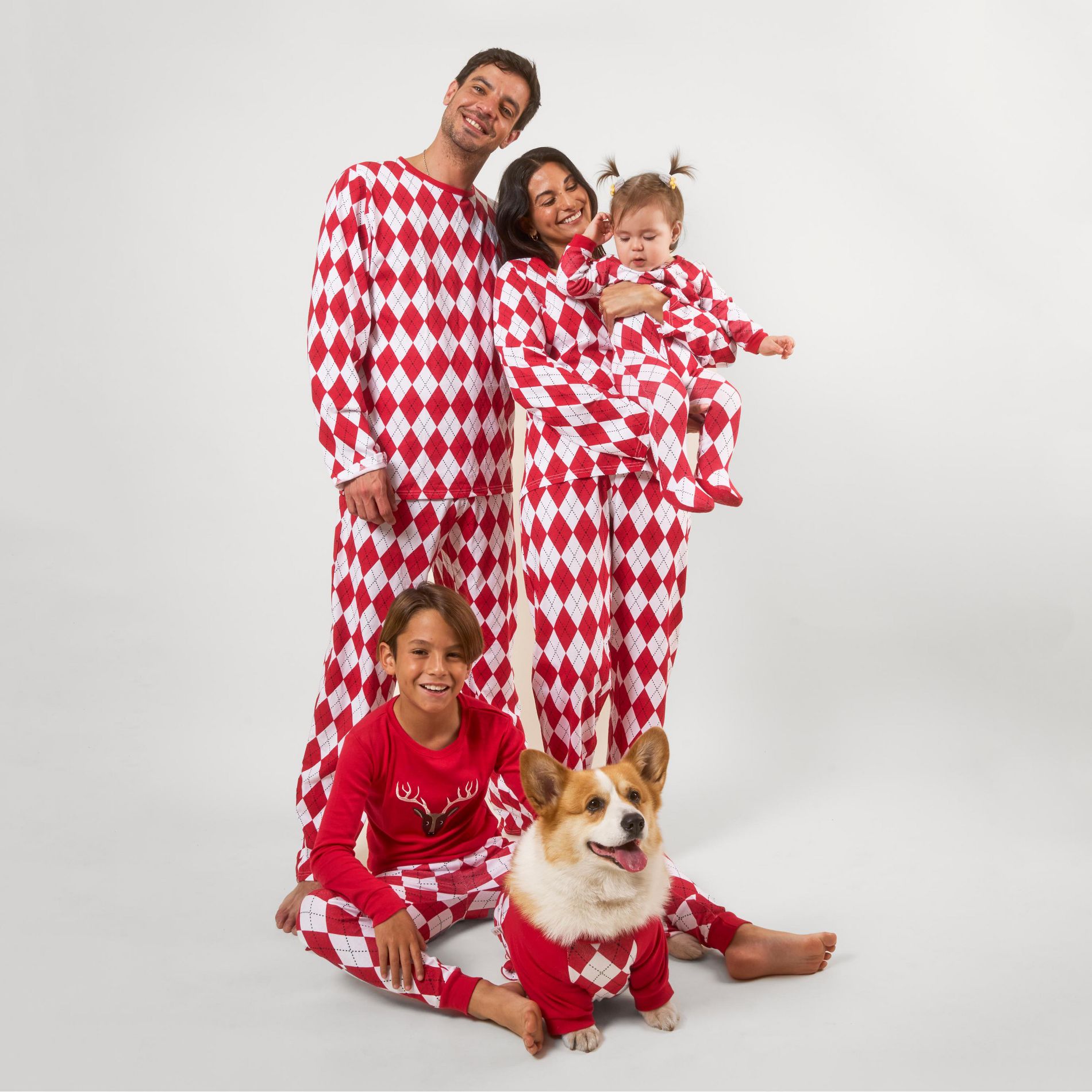 Leveret Matching Family Pajamas Red and White Argyle