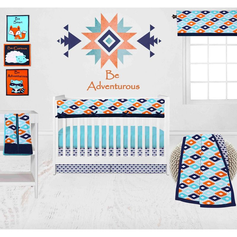 Bacati - Aztec Aqua/Orange/Navy Navy Hedgehog Embroidered Blanket, 3 of 4