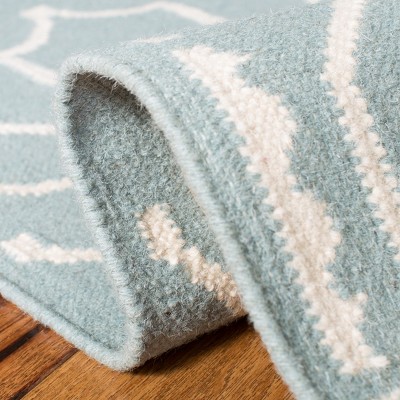 Light Blue/Ivory Geometric Handmade Wool Area Rug - 2'6" x 12'