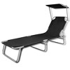 VidaXL Folding Sun Lounger with Canopy Steel and Fabric Black - 2 of 4