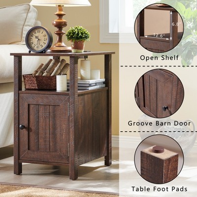 Rustic Brown Wood Nightstand Set with Charging Station