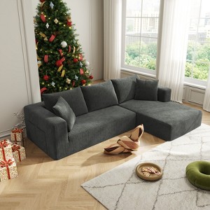 Aukfa 5-Seat L-Shaped Corduroy Sectional Sofa with 5 Pillows ¨C No-Assembly Cloud Couch, High-Density Sponge, Perfect for Apartments, Gray - 1 of 4