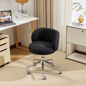 Karl Home Teddy Swivel Chair Adjustable Rolling Office Desk Chair with Wheels and  Support for Living Room black - 1 of 4