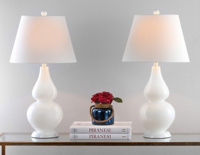 Cybil White Glass Double Gourd Nightstand Lamp Set with Cotton Shade