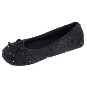 Isotoner Women's Terry Lined Rose Quilted Ballerina Slippers - 1 of 4