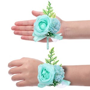 Unique Bargains Silk Wedding Artificial Rose Boutonniere and Wrist Corsage Set - 1 of 4