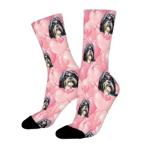 Shih Tzu Pink Hearts Women Printed Crew Socks Funny Funky Socks Soft Polyester Novelty Gifts for Artists Men - 1 of 4