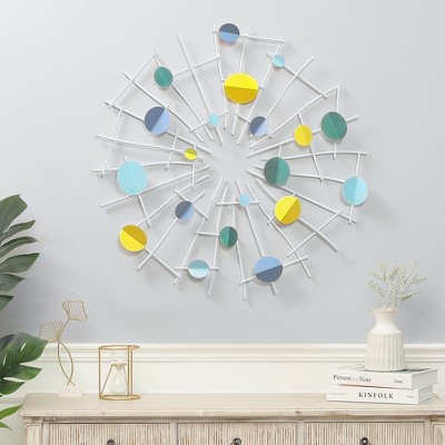 Modern Multi-Color Discs and White Metal Abstract Wall Sculpture