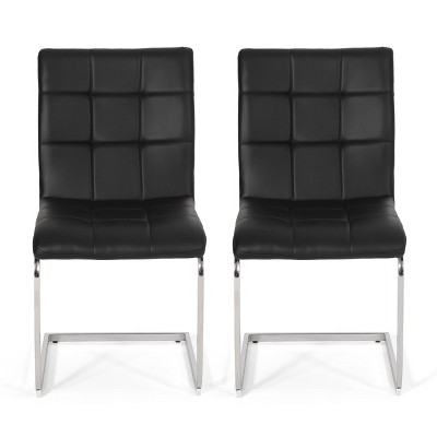 2pk Vess Modern Upholstered Waffle Stitch Dining Chairs Black/Chrome - Christopher Knight Home