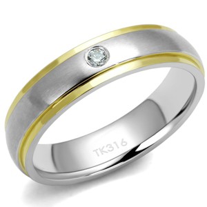 Slickblue Stainless Steel Men's Band with Two-Tone Gold Finish and Clear CZ Stone, Size 8-13 - 1 of 4