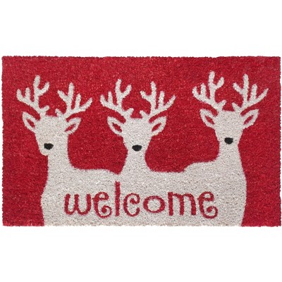 RugSmith White Machine Tufted Reindeer Welcome Doormat