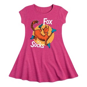 Girls' - Dr. Seuss - Fox In Socks Jumping Fit & Flair Cap Sleeve Graphic Dress - 1 of 4
