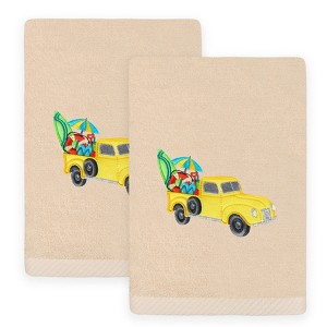 Linum Home Textiles SUMMER TRUCK - Embroidered Luxury 100% Turkish Cotton Hand Towels (Set of 2) - 1 of 3