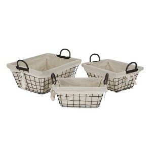 Cheung's Caden Set of 3 Fabric Lined Tapered Metal Wire Baskets - 1 of 4