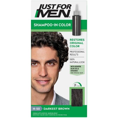 Just For Men Shampoo-In Color Gray Hair Coloring for Men - Darkest Brown - H-50