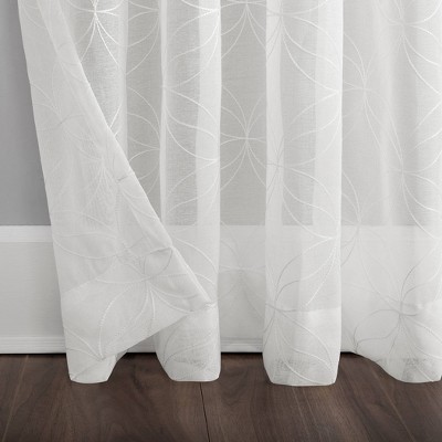 Ivory Sheer Embroidered Trellis Rod Pocket Curtain Panel