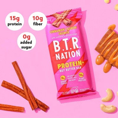 B.T.R. Nation Cinnamon Cashew Crunch Superfood Protein Bar - 15g Protein - 9.35oz/5ct: Certified Gluten-Free, Non-GMO, Vegan, No Added Sugar