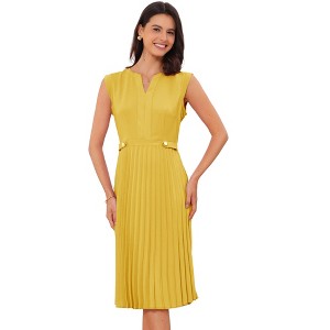 Allegra K Women's Sleeveless Casual V Neck Button Pleated Midi Dress - 1 of 4