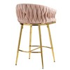 Ridstar 26 in. Pink Velvet Counter Height Bar Stools with Handwave Back, Golden Chromed Base and Footrest - 4 of 4