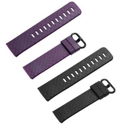 Insten 2-Pack Soft TPU Rubber Replacement Band For Fitbit Charge 4 & Charge 3, Black+Purple