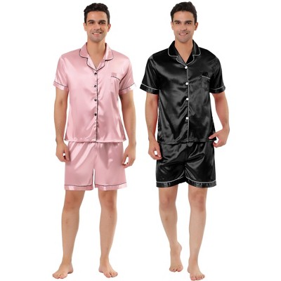 Lars Amadeus Men's Short Sleeves Top and Pants Summer Satin Pajama Sets 2 Pack