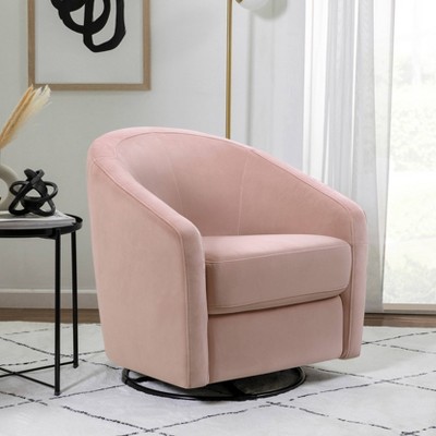 Blush Pink Velvet Handcrafted Swivel Glider with Wooden Base