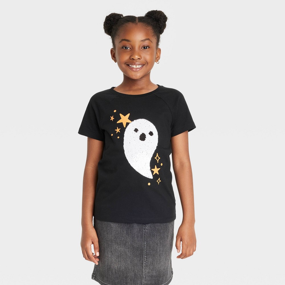 Size 6 Girls' Halloween Flip Sequin Short Sleeve T-Shirt - Cat & Jack Black S