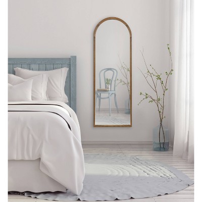 Hutton Modern Farmhouse Full-Length Arched Wood Mirror in Rustic Brown