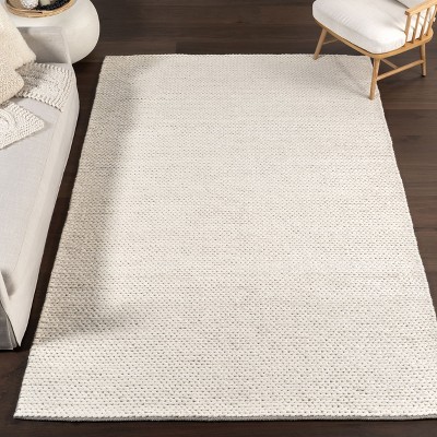 Handmade Off-White Braided Wool Non-Slip Area Rug - 52" x 24"