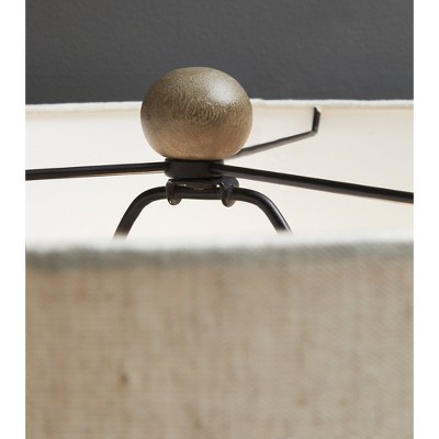 Contemporary Brown Wood Tripod Floor Lamp with Drum Shade