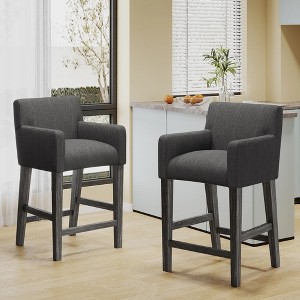 Fabric Upholstered 26" Counter Stools, Set of 2 with Armrests, Rubberwood Frame and H-Base for Kitchen, Dining or Home Bar - 1 of 4