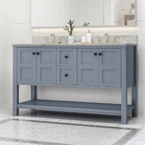 60" Double Bathroom Vanity, Modern Bathroom Storage Cabinet, Bathroom Cabinet With 2 Drawers, 2 Double-door Cabinets, Bottom Shelf - 1 of 4