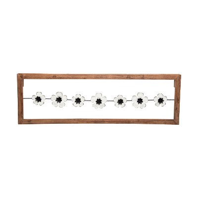 38 x 12 inch Rustic White Flower On A Wire Wood And Metal Wall Décor - Foreside Home & Garden