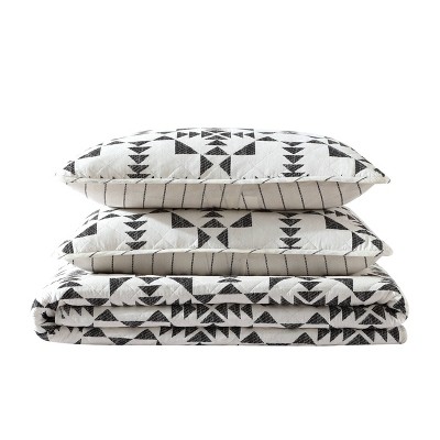 Ivory and Charcoal Cotton Twin Reversible Quilt Set