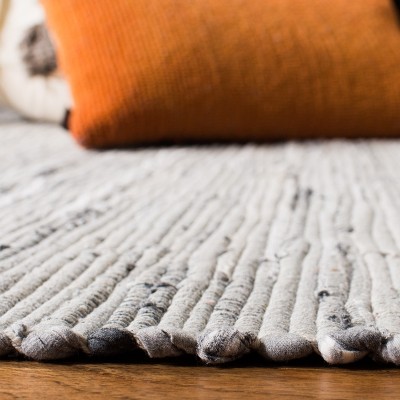 Handwoven Striped Gray Cotton Square Area Rug - 8' x 8'