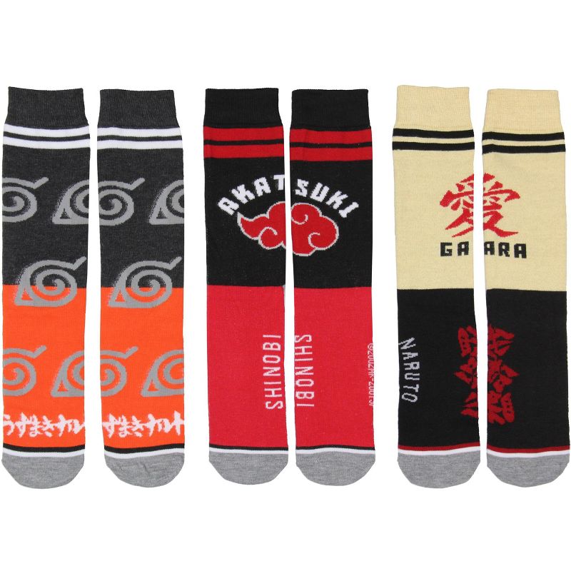 Naruto Shippuden Men's Clan Logos 3-Pack Adult Mid-Calf Crew Socks Size 8-12 Multicoloured, 5 of 8