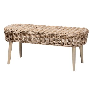 bali & pari Raisa Natural Kubu Rattan and Acacia Wood Accent Bench Gray - 1 of 4