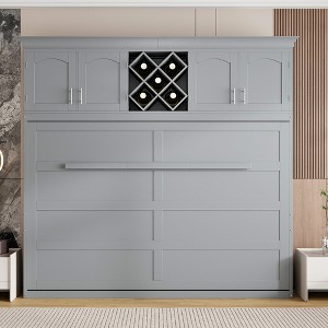 TIRAMISUBEST Queen Size Murphy Wall Bed with Cabinets & Wine Rack, Multi-functional Folding Bed - 1 of 4