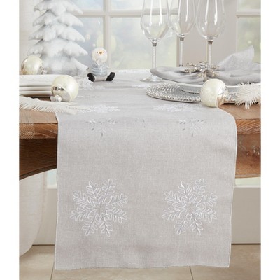 Silver Snowflake Embroidered Polyester Table Runner