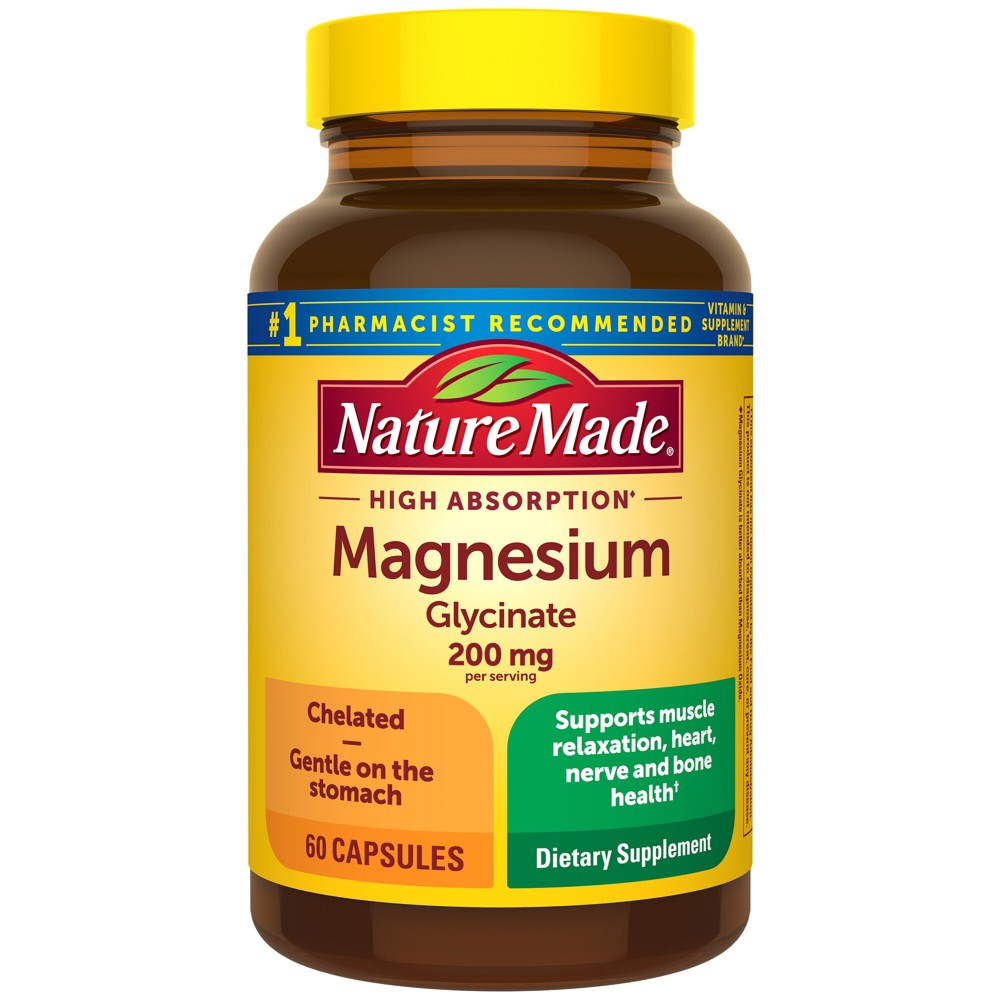 Nature Made High Absorption Magnesium Glycinate 200 mg per serving, Magnesium Supplement Capsules - 60ct: Gluten-Free