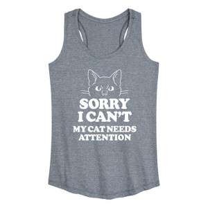 Women's Instant Message Sorry My Cat Needs Attention Graphic Racerback Tank - Heather Grey - Large - 1 of 4