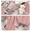 Cute Backpack with Cute Pin Accessories Plush Pendant for School Bag Student Girl Backpack Super-Capacity Waterproof Travel Backpack(Pink-3) - 2 of 4