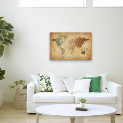 Vintage World Time Zones Map Canvas Art in Brown and Gray