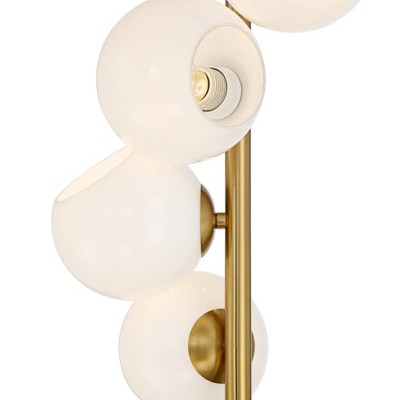 67" Brass and White Glass Globe Tree Floor Lamp