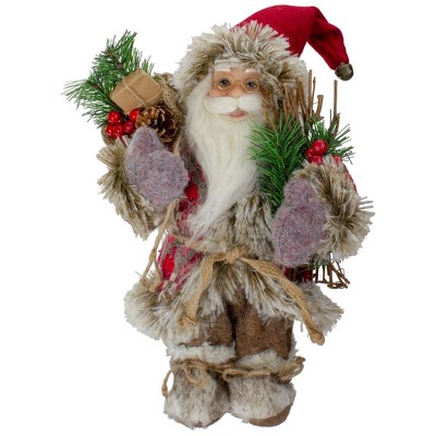 Northlight 12-Inch Standing Outdoor Santa Christmas Figure with Fur Boots and Presents