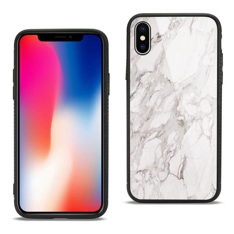 Reiko iPhone X/iPhone XS Hard Glass Design TPU Case with White Marble, 1 of 5