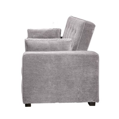Light Gray Tufted Queen Convertible Sleeper Sofa with Wood Frame