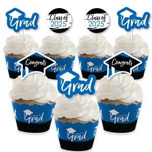 Big Dot of Happiness 2025 Blue Graduation Cupcake Decoration - Party Cupcake Wrappers and Treat Picks Kit - Set of 24 - 1 of 4