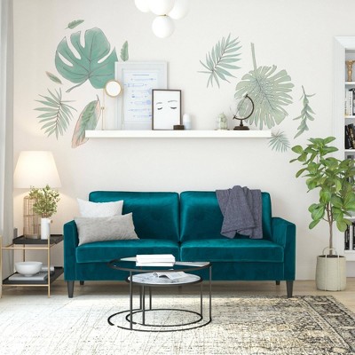 Green Velvet Pillow-Top Arm Sofa with Wood Frame
